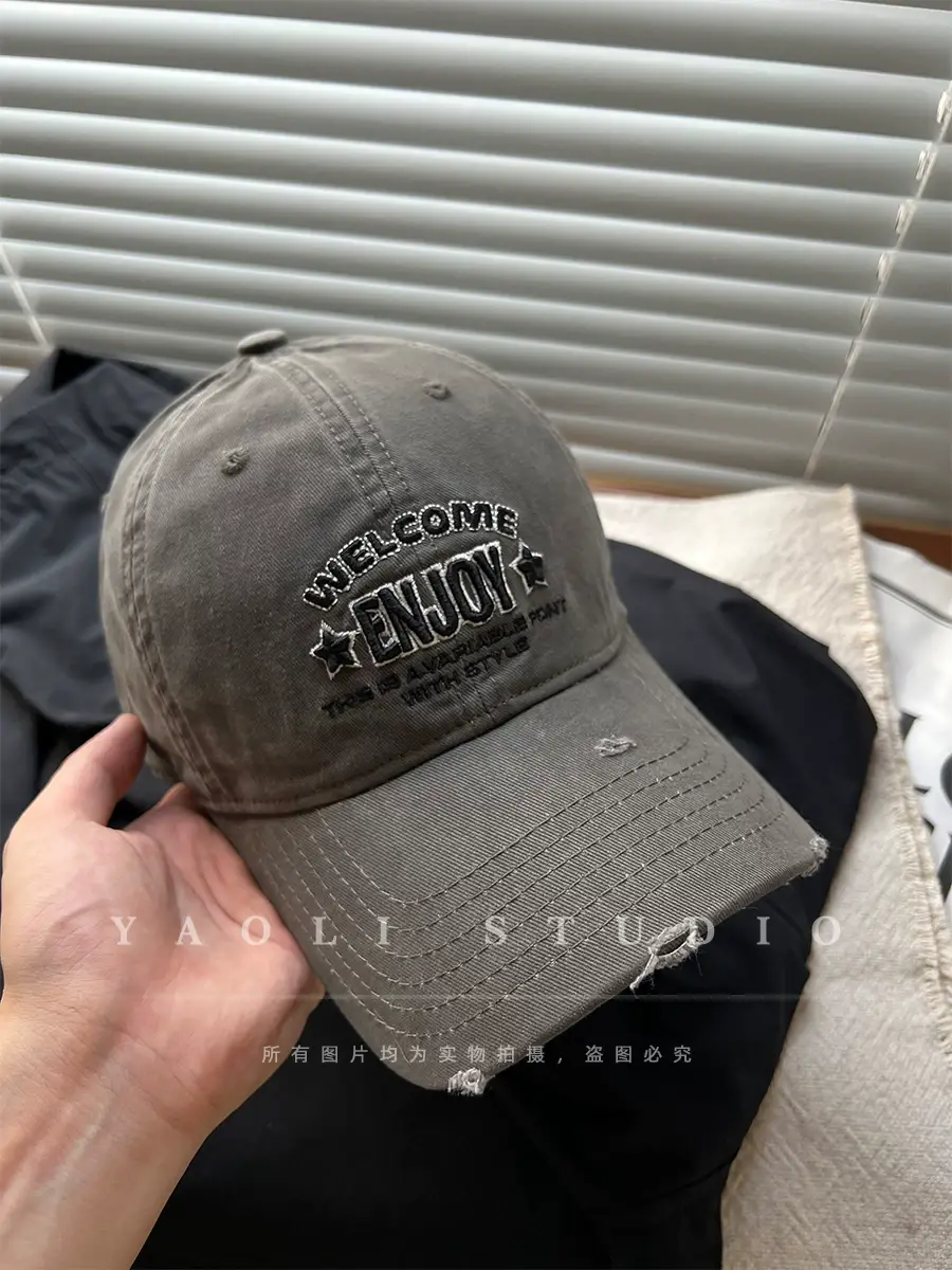 Women Baseball Cap with Hole Embroidery Tan Big Head Sunshade — feature 27