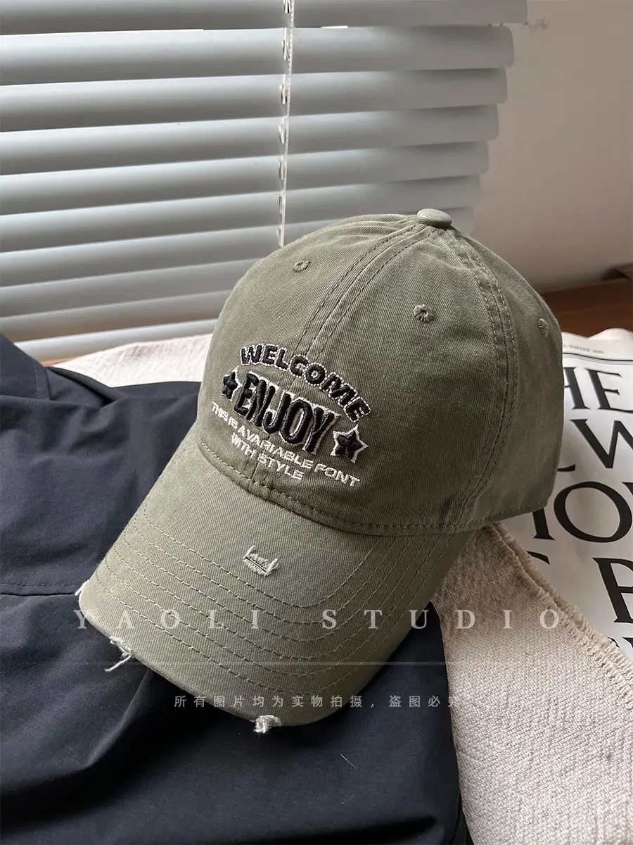 Women Baseball Cap with Hole Embroidery Tan Big Head Sunshade - Image 8