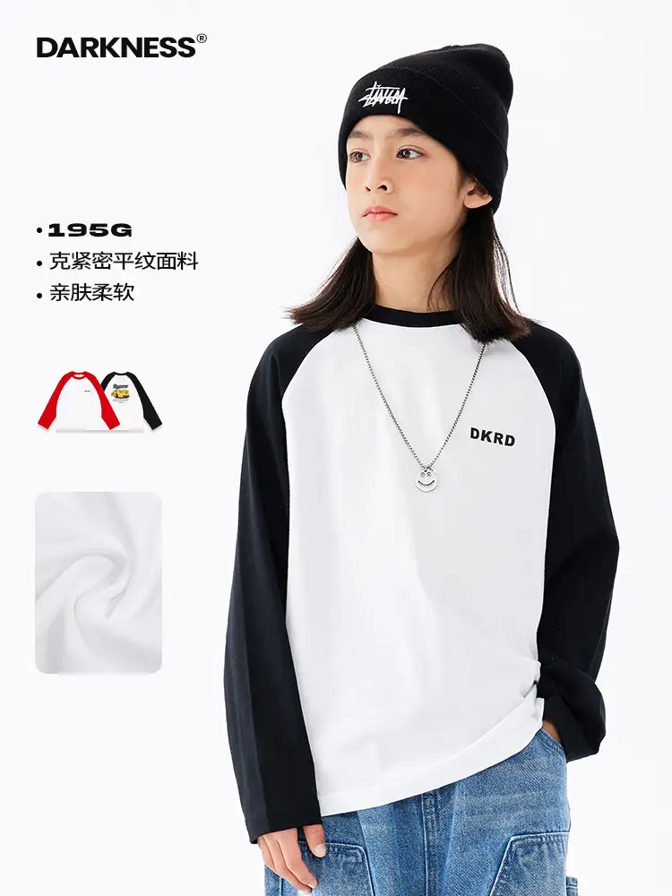 Retro American Style Kids T-Shirt White Black Cotton Big Size - Image 3