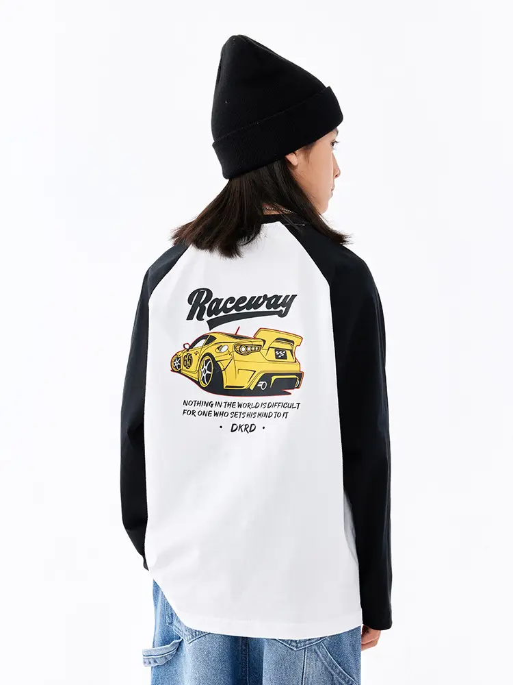 Retro American Style Kids T-Shirt White Black Cotton Big Size - Image 4