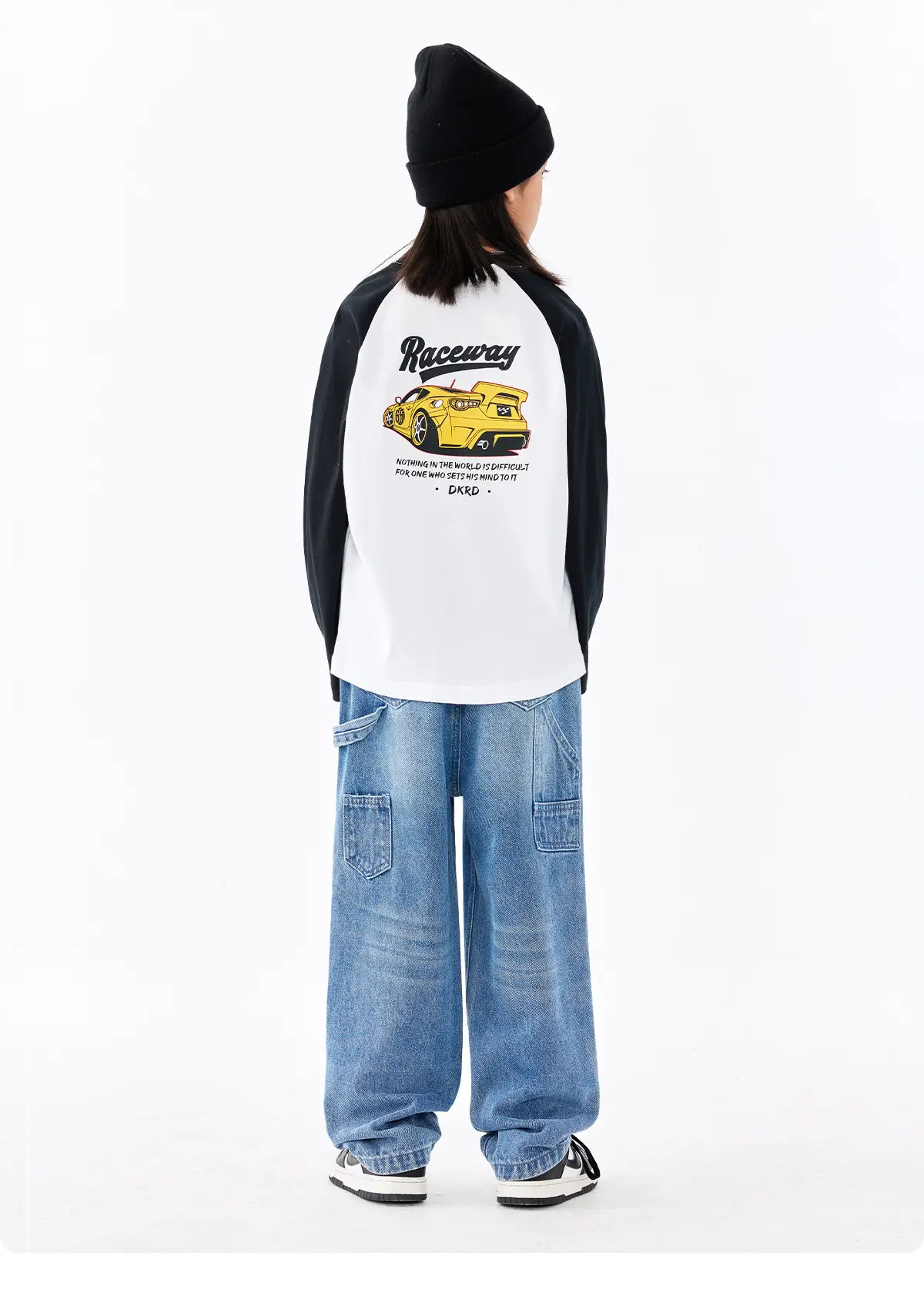 Retro American Style Kids T-Shirt White Black Cotton Big Size — feature 16
