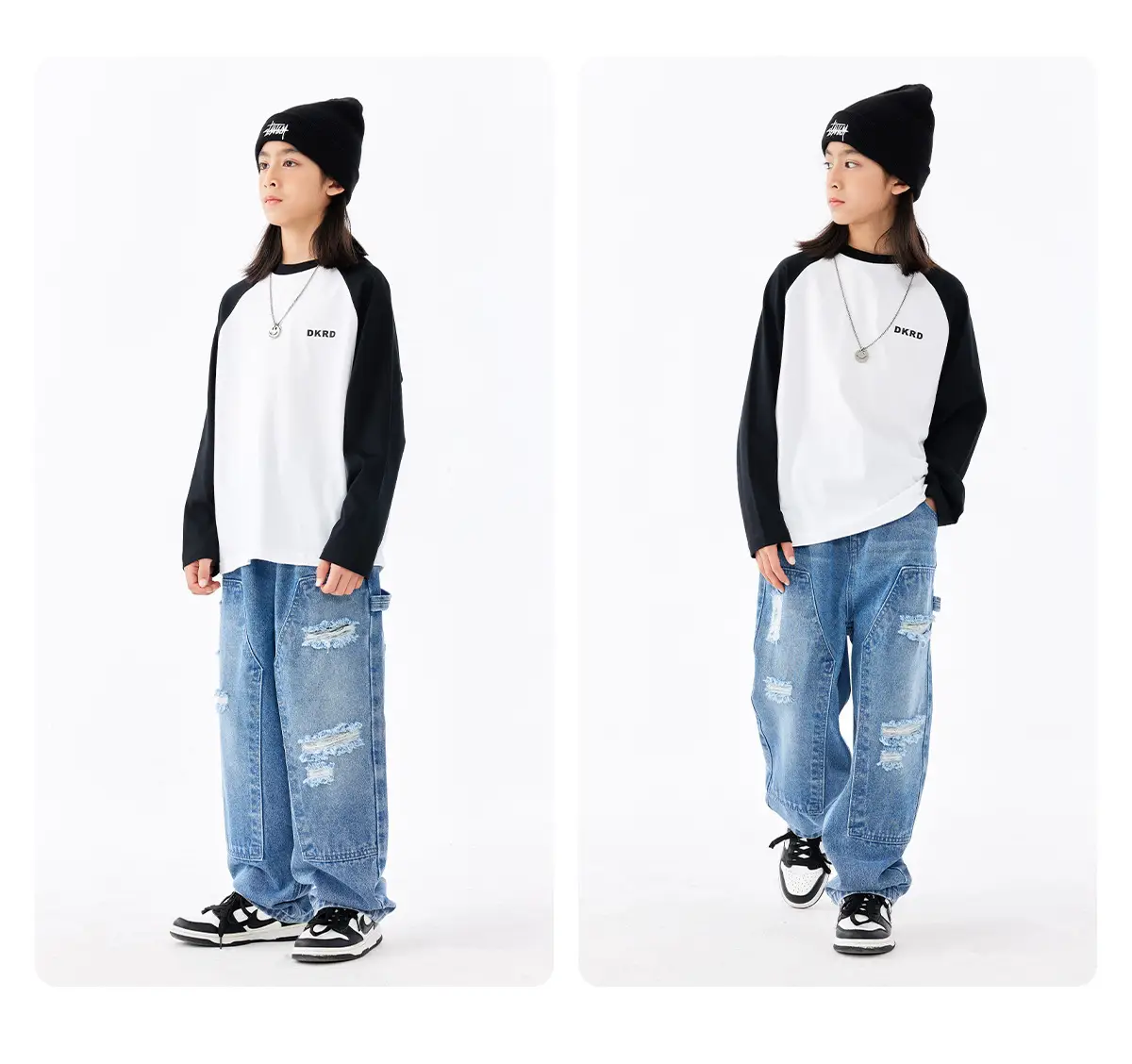 Retro American Style Kids T-Shirt White Black Cotton Big Size — feature 17
