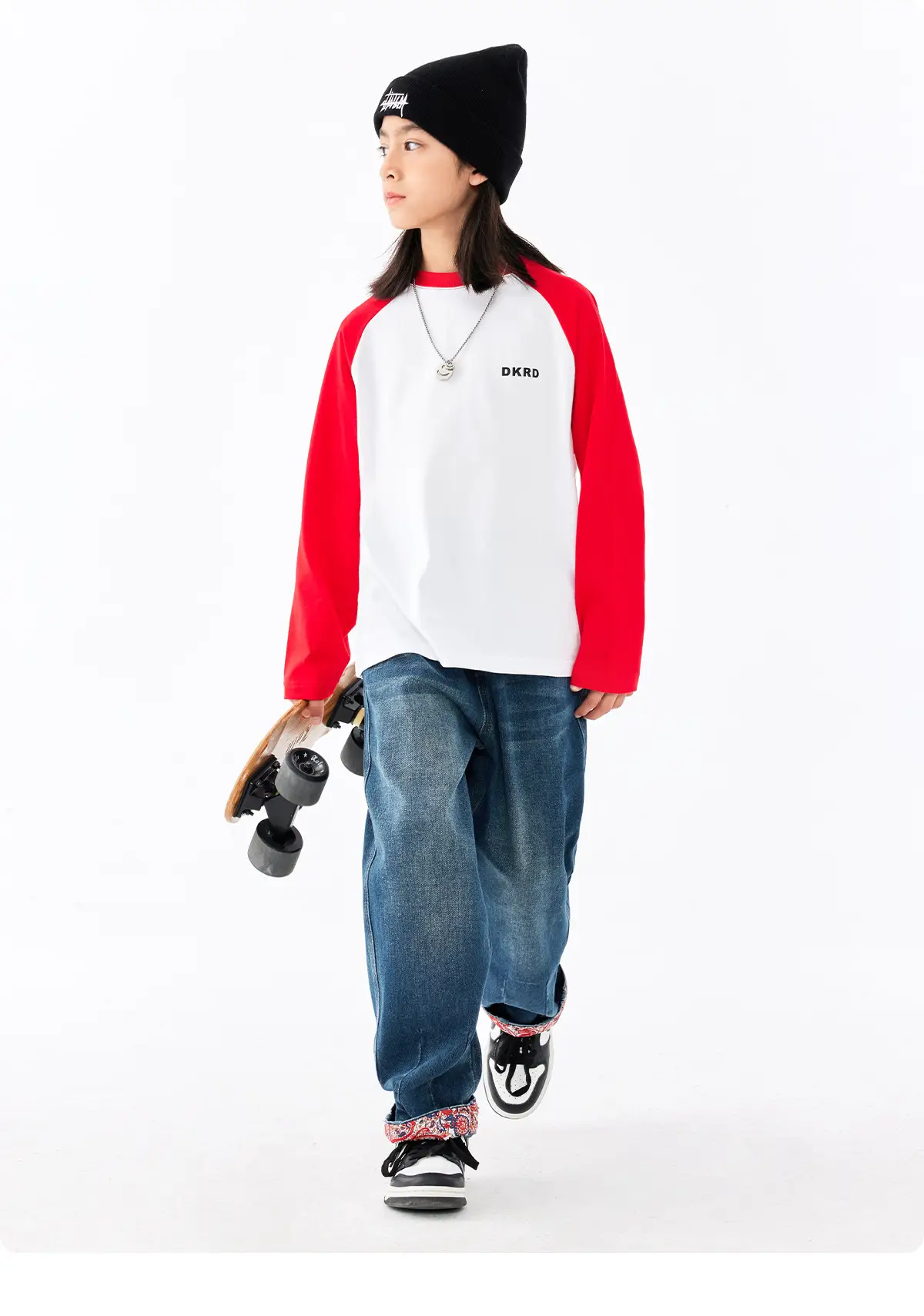 Retro American Style Kids T-Shirt White Black Cotton Big Size — feature 21