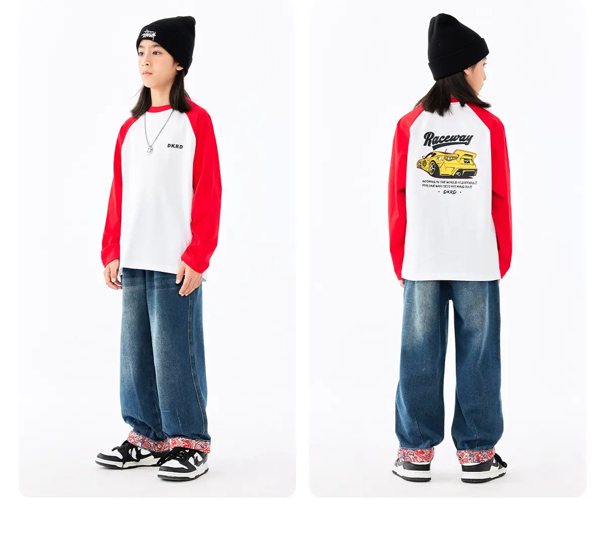Retro American Style Kids T-Shirt White Black Cotton Big Size — feature 23