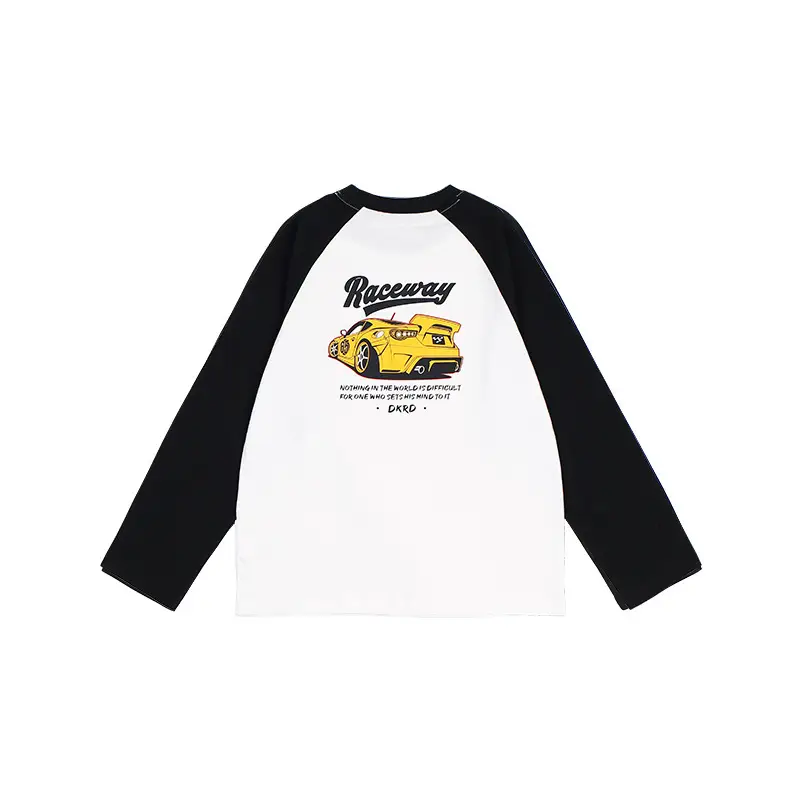 Retro American Style Kids T-Shirt White Black Cotton Big Size - Image 2