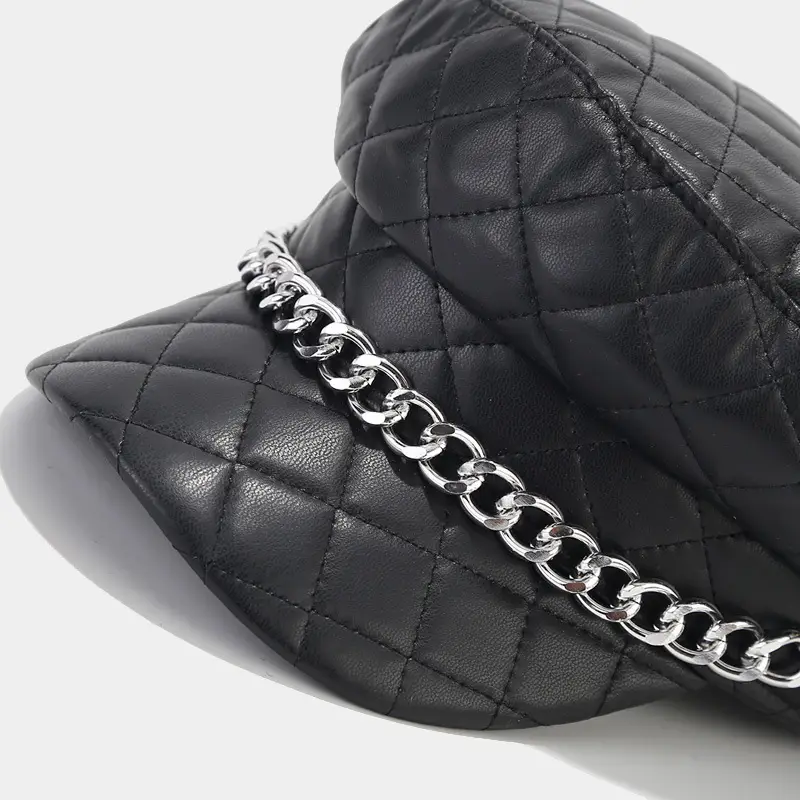 Navy Plaid Chain Cap for Women Winter Army Style - Image 16