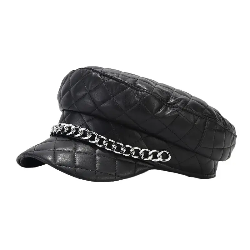 Navy Plaid Chain Cap for Women Winter Army Style - Image 17