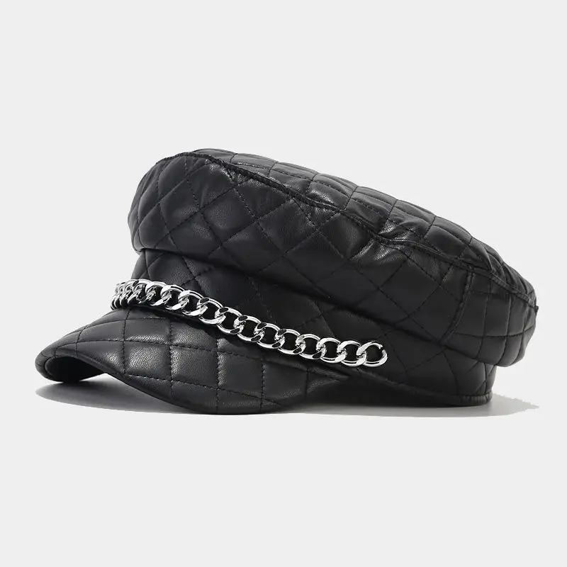 Navy Plaid Chain Cap for Women Winter Army Style — feature 4