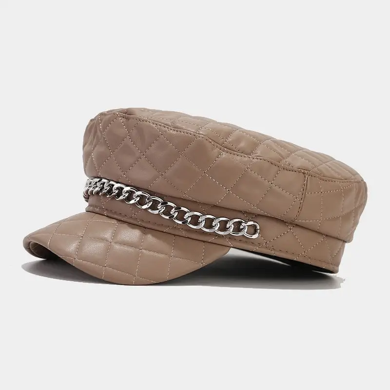 Navy Plaid Chain Cap for Women Winter Army Style — feature 8