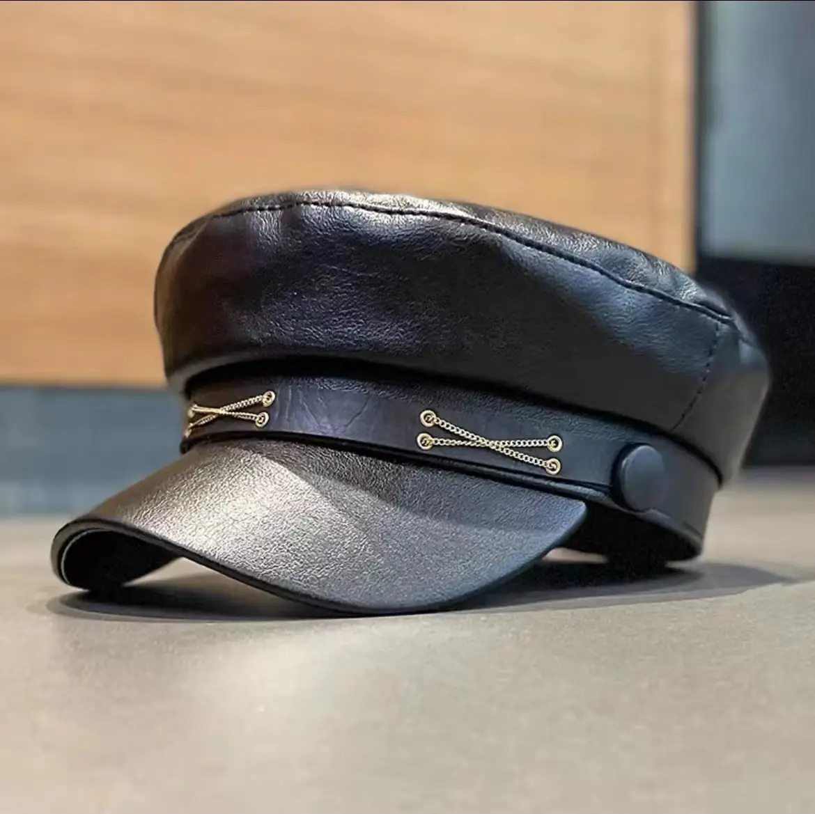 Navy Plaid Chain Cap for Women Winter Army Style - Image 11