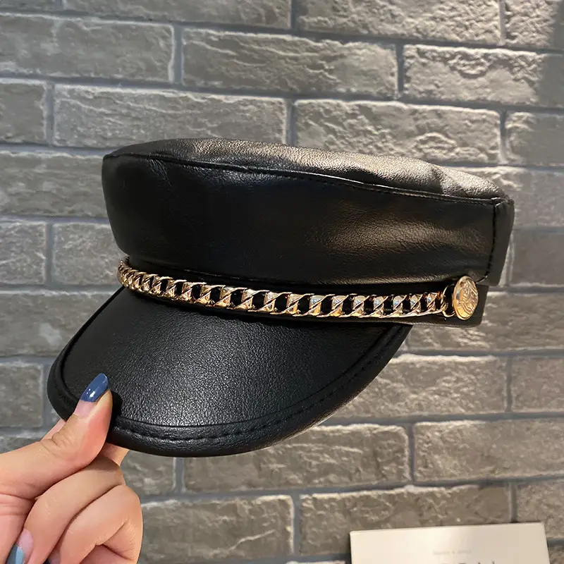 Navy Plaid Chain Cap for Women Winter Army Style - Image 9