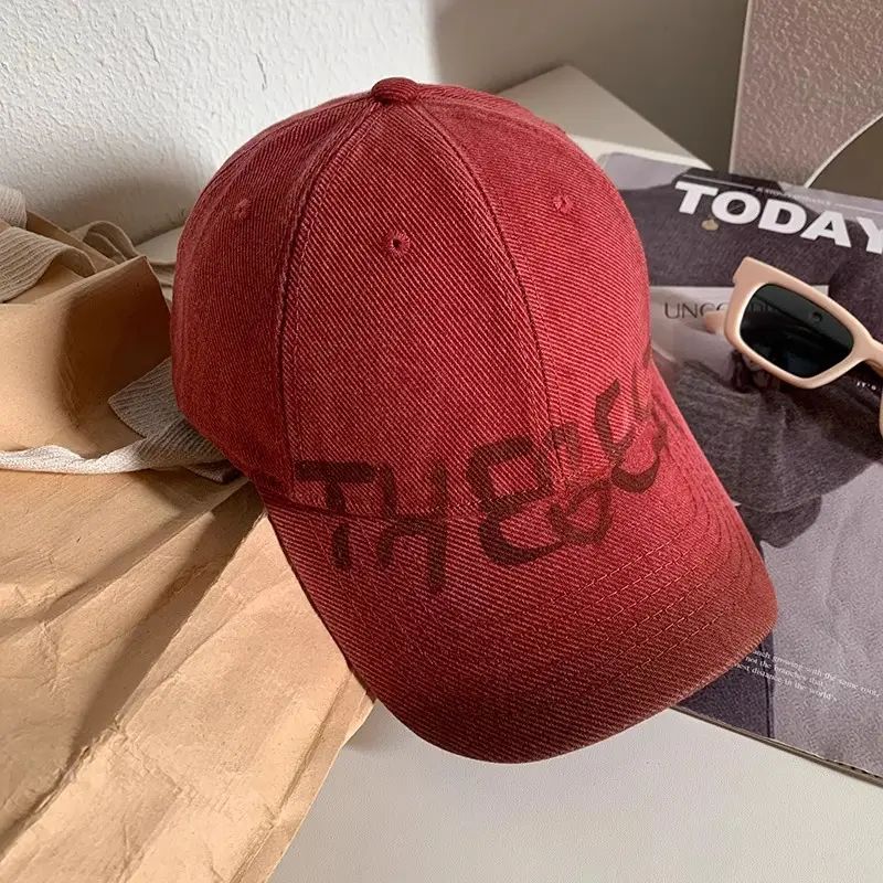 Washed Red Letter Baseball Cap Women Large - Image 4