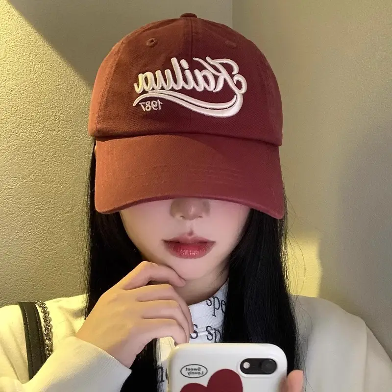 Vintage Letter Embroidered Red Baseball Cap Women - Image 6