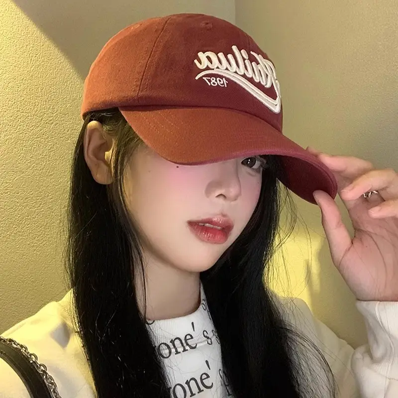 Vintage Letter Embroidered Red Baseball Cap Women - Image 7