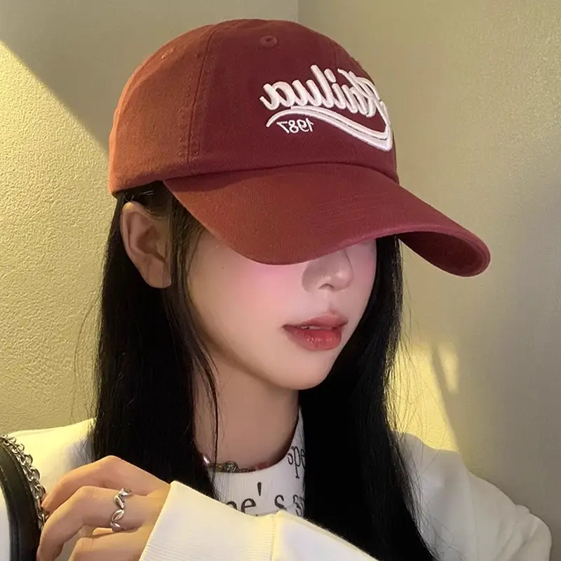 Vintage Letter Embroidered Red Baseball Cap Women - Image 8