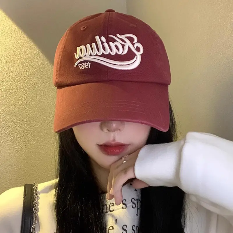 Vintage Letter Embroidered Red Baseball Cap Women - Image 9