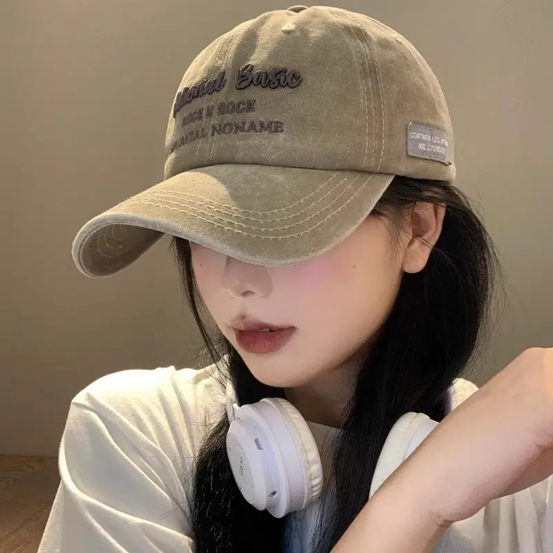 National Baseball Cap Women Retro Face Shown Small Cap Washed Old Big Head Wide Brim Hat - Image 7