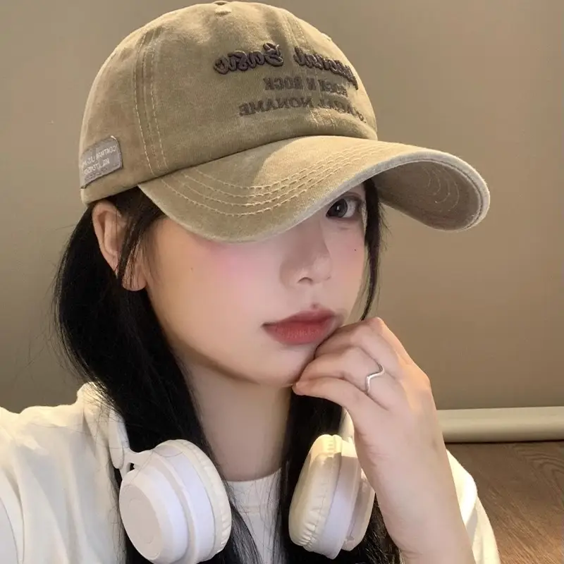National Baseball Cap Women Retro Face Shown Small Cap Washed Old Big Head Wide Brim Hat - Image 8