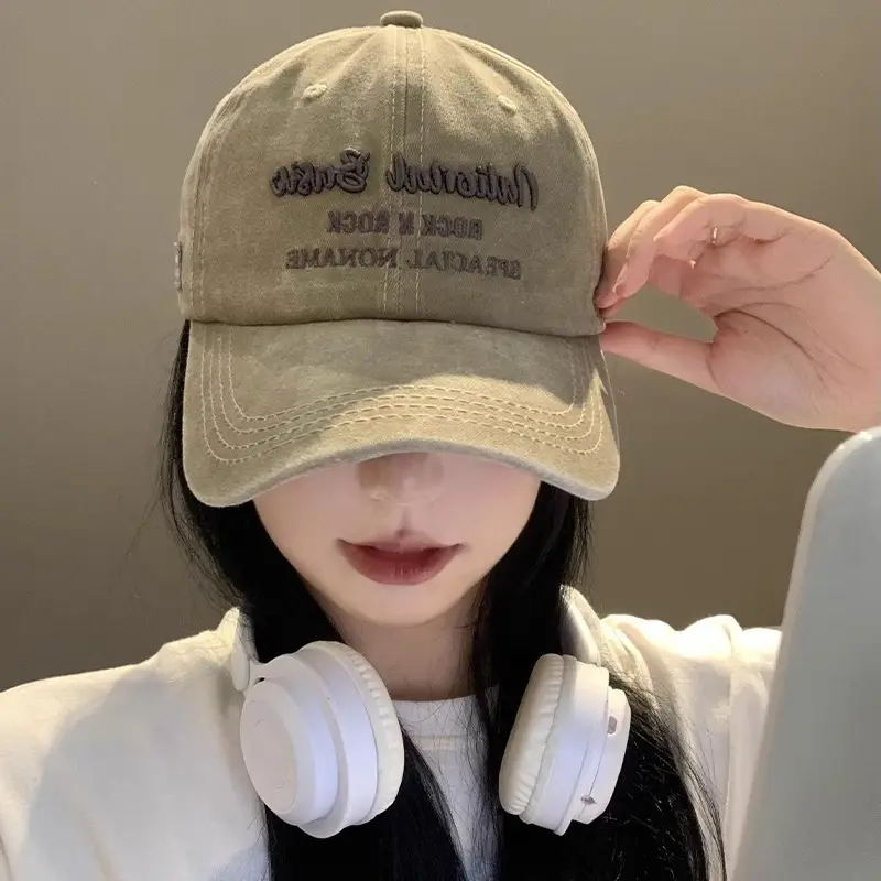 National Baseball Cap Women Retro Face Shown Small Cap Washed Old Big Head Wide Brim Hat - Image 9