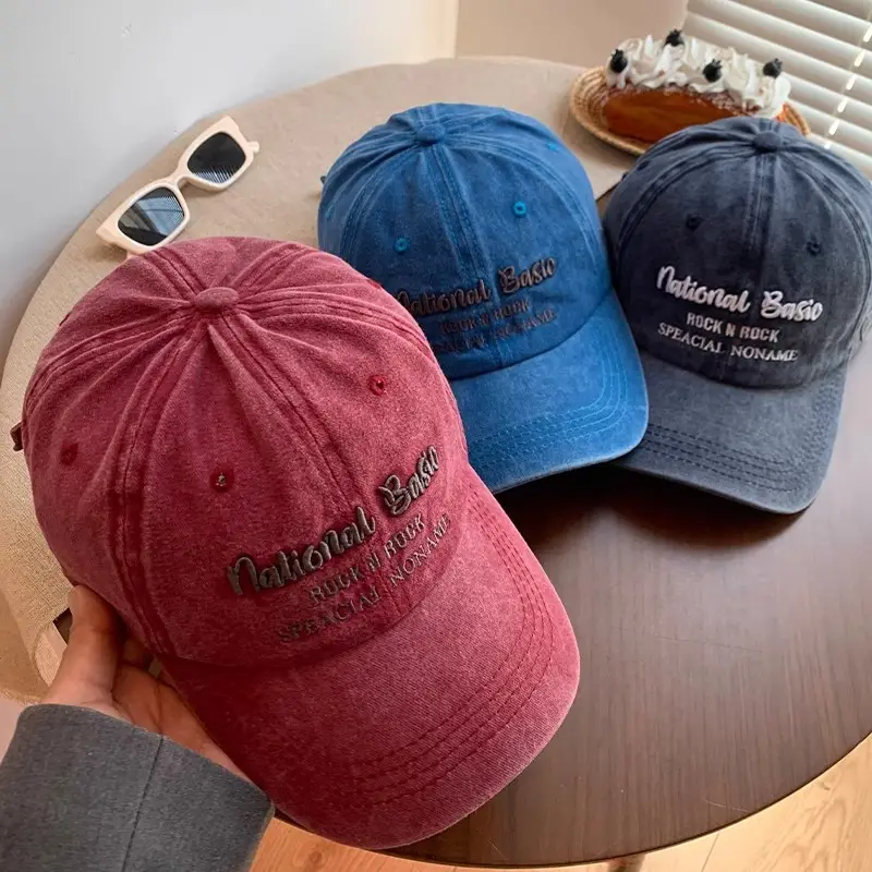 National Baseball Cap Women Retro Face Shown Small Cap Washed Old Big Head Wide Brim Hat - Image 10