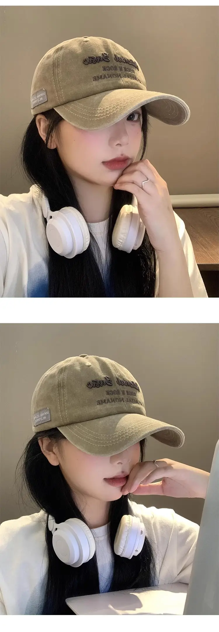 National Baseball Cap Women Retro Face Shown Small Cap Washed Old Big Head Wide Brim Hat — feature 7