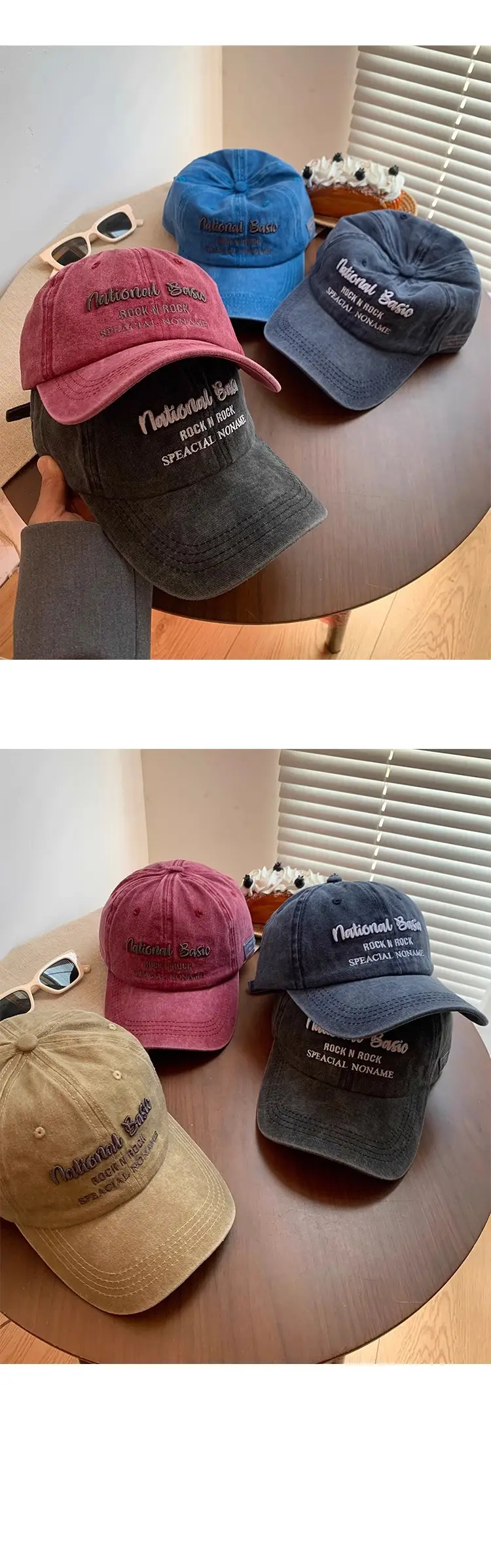 National Baseball Cap Women Retro Face Shown Small Cap Washed Old Big Head Wide Brim Hat — feature 9