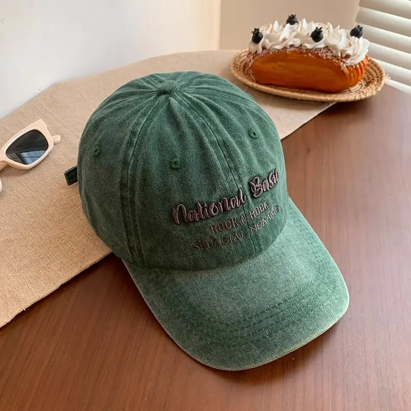 National Baseball Cap Women Retro Face Shown Small Cap Washed Old Big Head Wide Brim Hat - Image 2