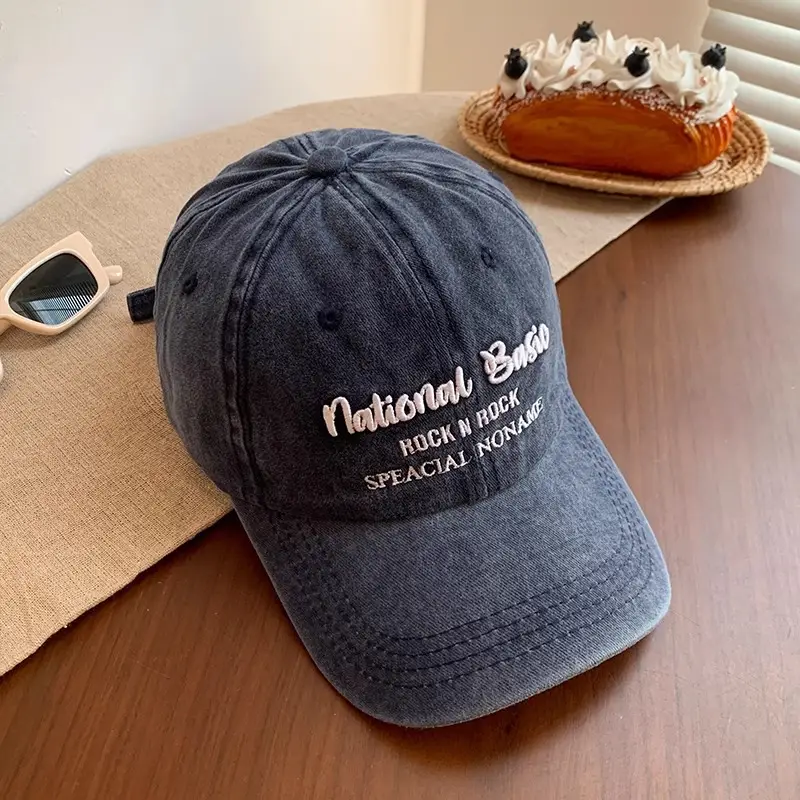 National Baseball Cap Women Retro Face Shown Small Cap Washed Old Big Head Wide Brim Hat - Image 3