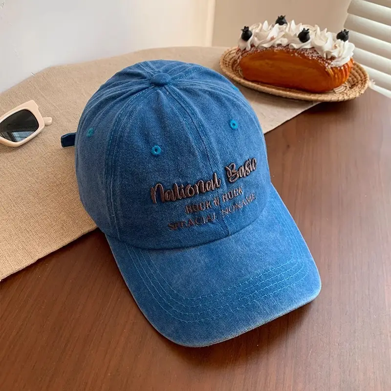 National Baseball Cap Women Retro Face Shown Small Cap Washed Old Big Head Wide Brim Hat - Image 4