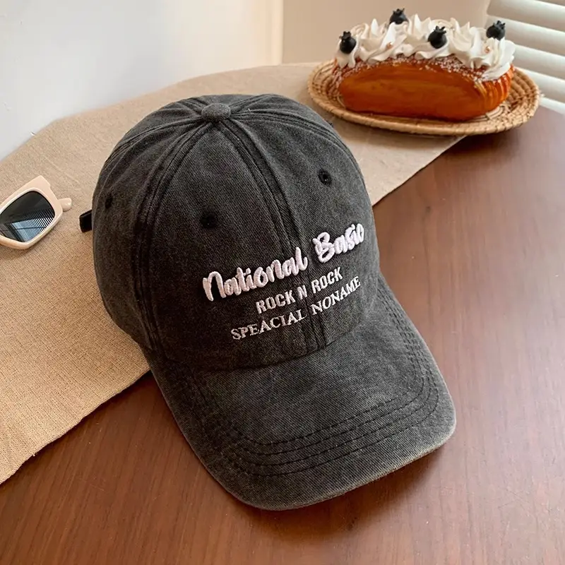 National Baseball Cap Women Retro Face Shown Small Cap Washed Old Big Head Wide Brim Hat - Image 5