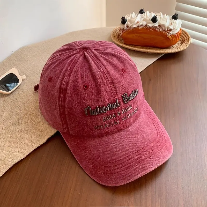 National Baseball Cap Women Retro Face Shown Small Cap Washed Old Big Head Wide Brim Hat - Image 6