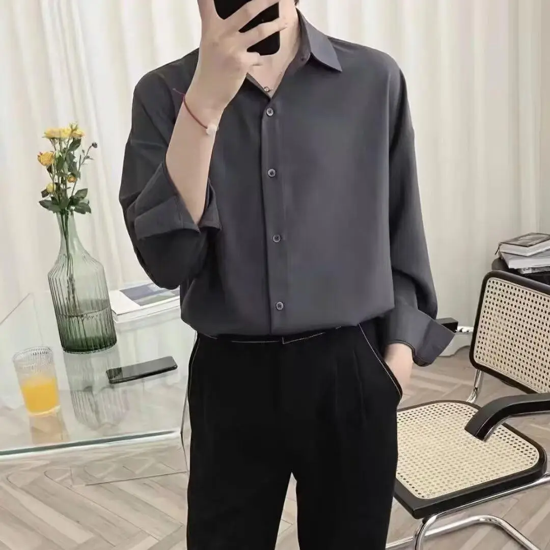 Men's Long Sleeve Black Shirt with Grey Pants - Image 5