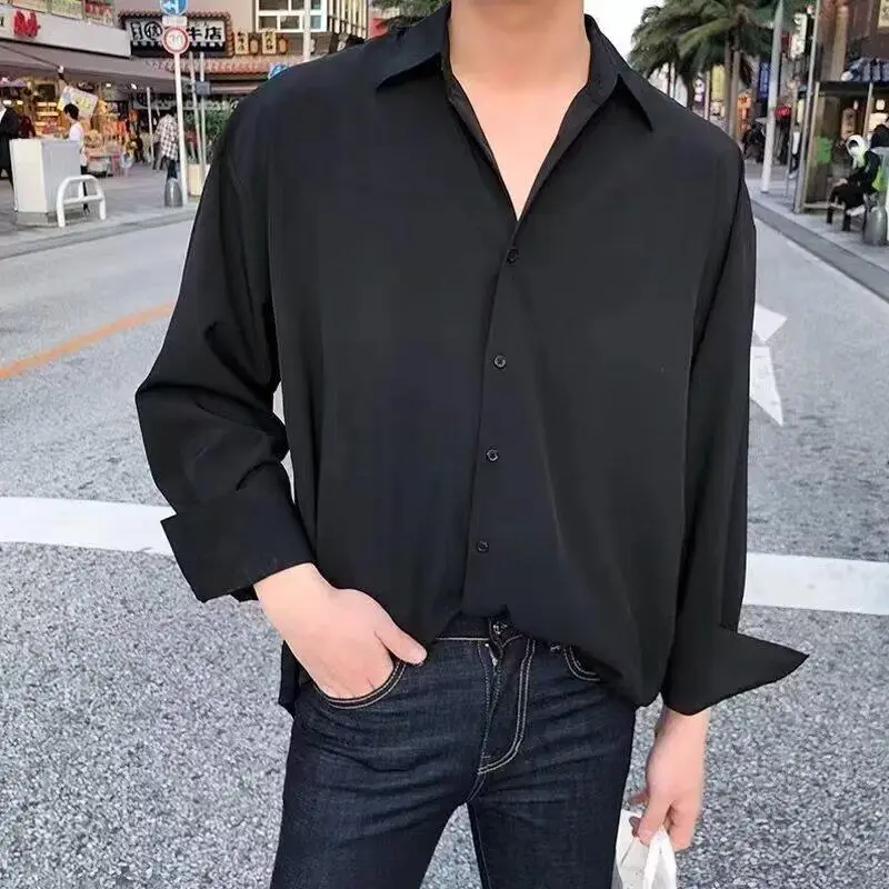 Men's Long Sleeve Black Shirt with Grey Pants - Image 6