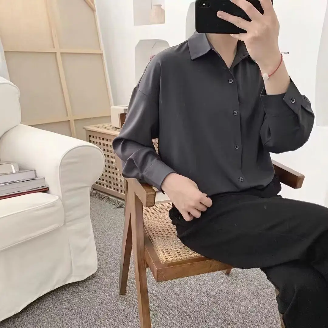 Men's Long Sleeve Black Shirt with Grey Pants — feature 11