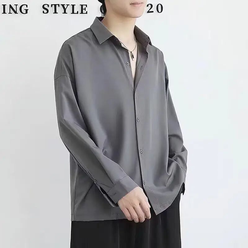 Men's Long Sleeve Black Shirt with Grey Pants — feature 9