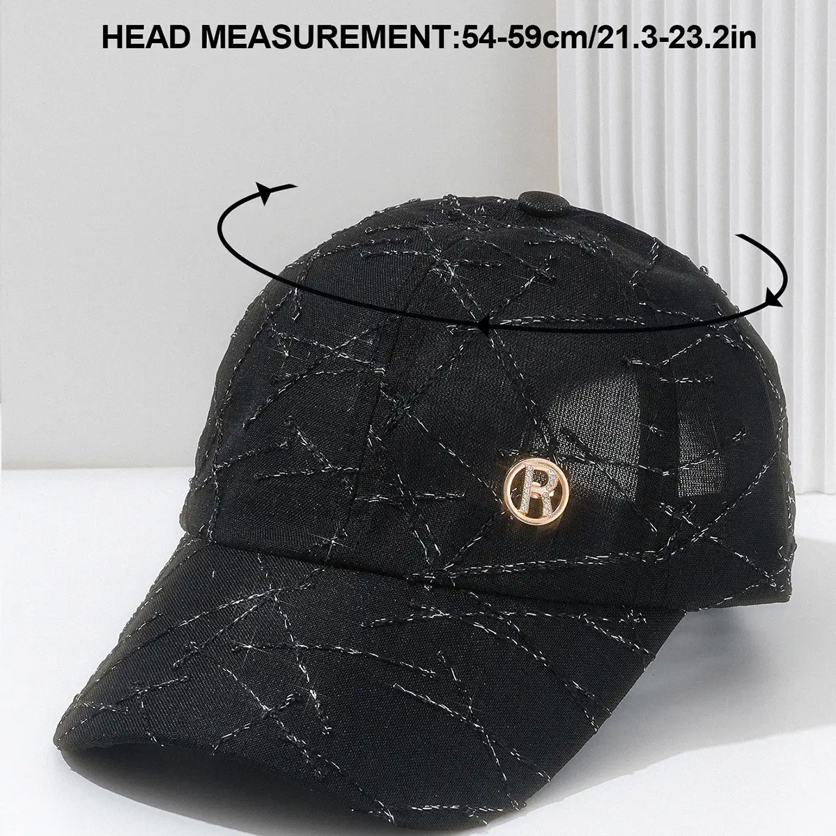 Black Quilted Hip-hop Cap with Metal Logo - Image 5