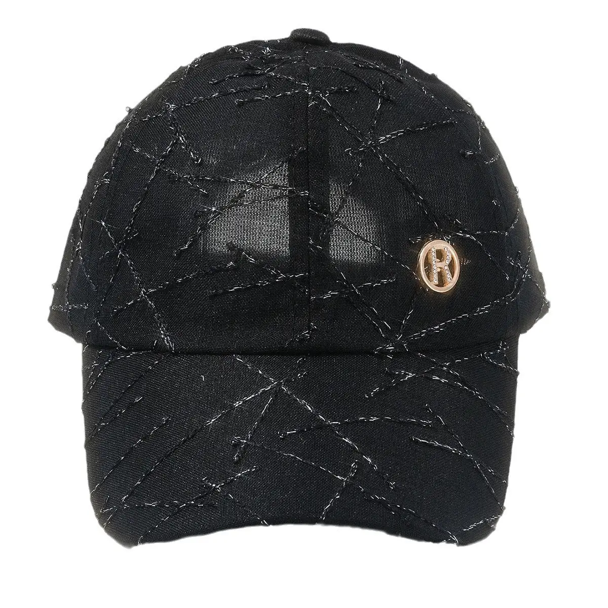 Black Quilted Hip-hop Cap with Metal Logo - Image 7