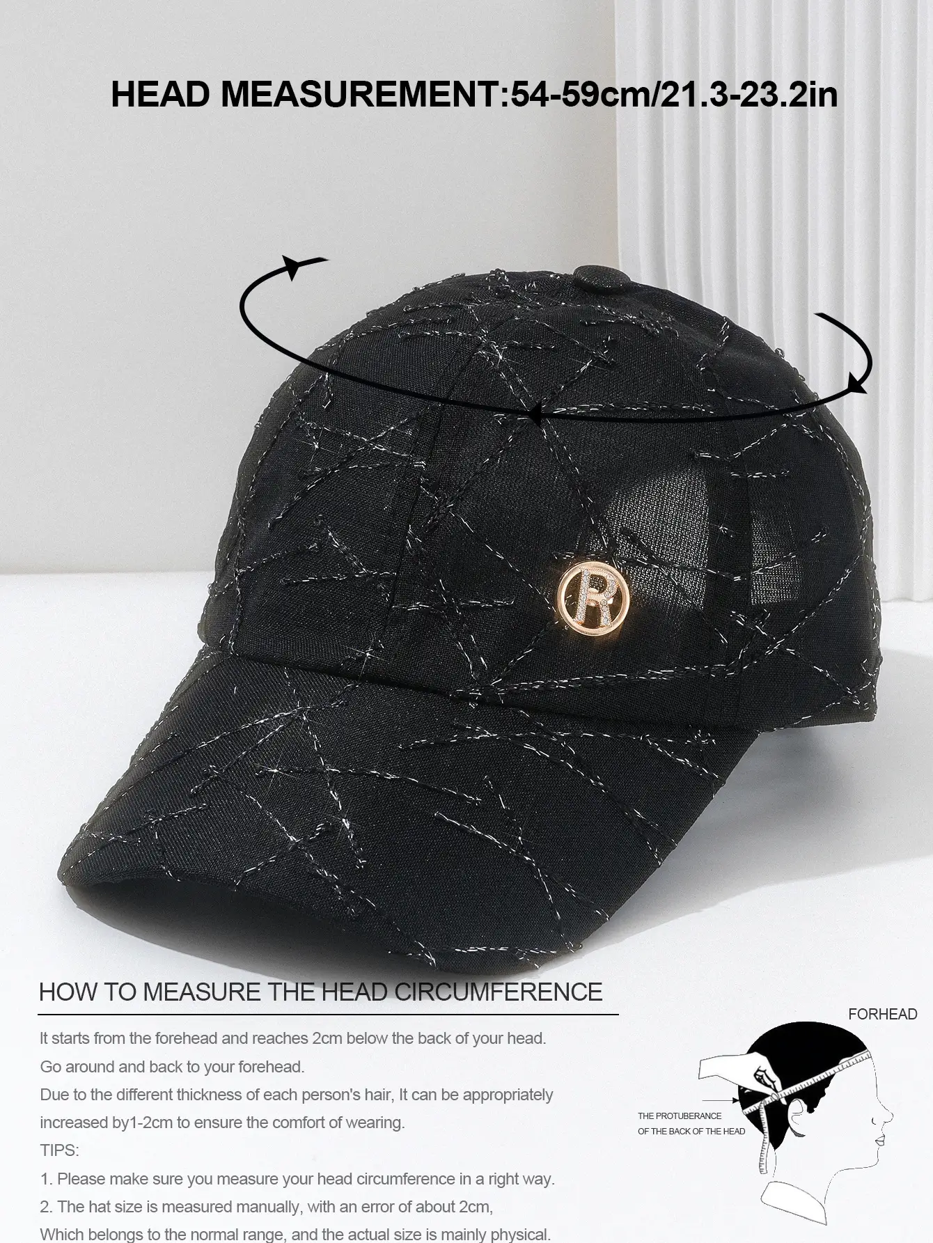 Black Quilted Hip-hop Cap with Metal Logo — feature 4