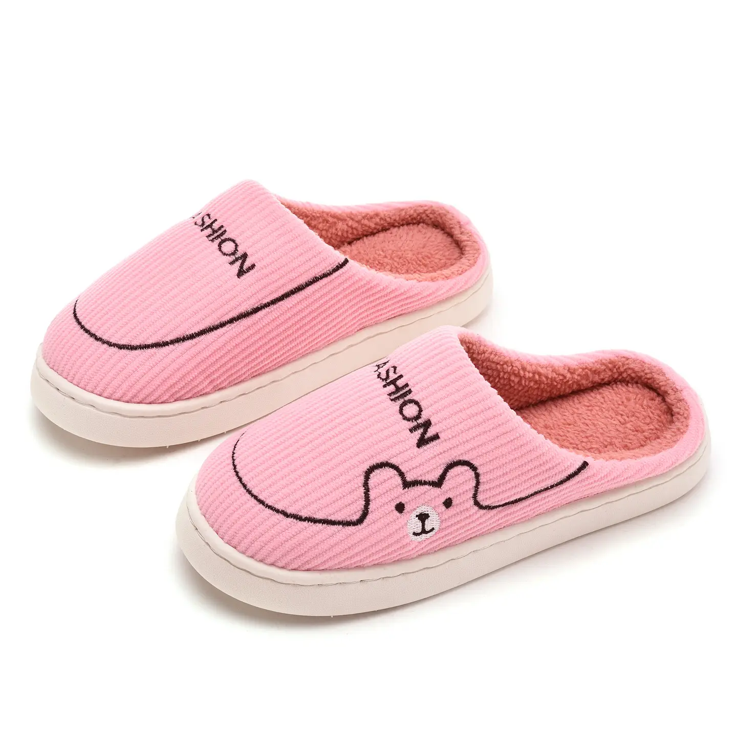 Pink Cotton Warm Slippers for Women Men Autumn Winter - Image 13