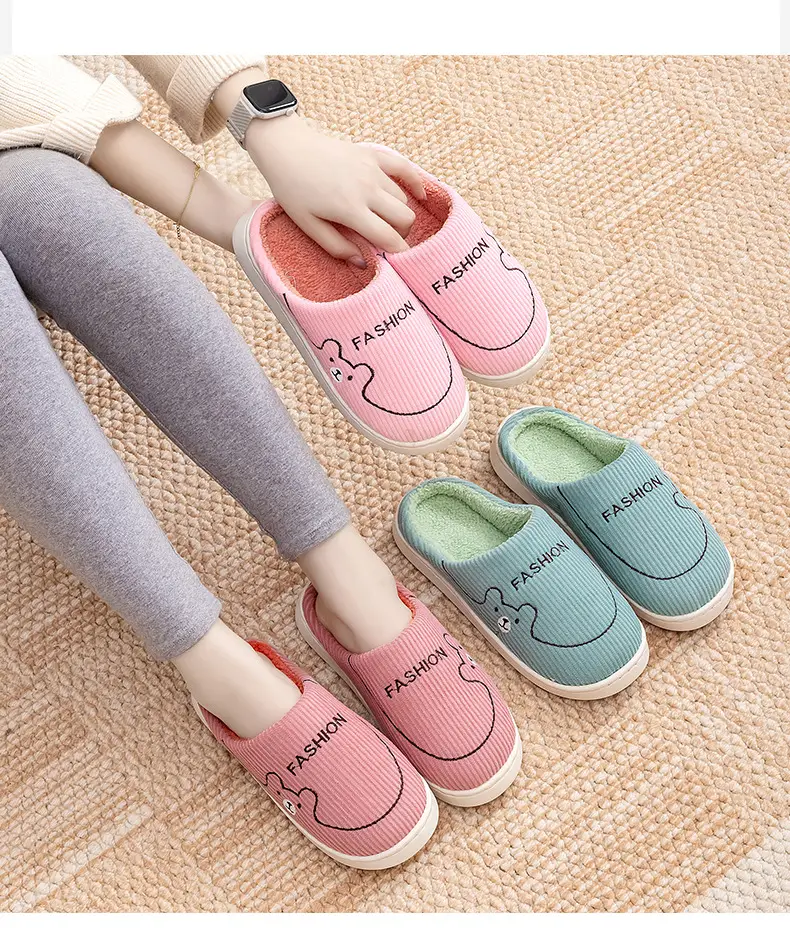 Pink Cotton Warm Slippers for Women Men Autumn Winter — feature 12