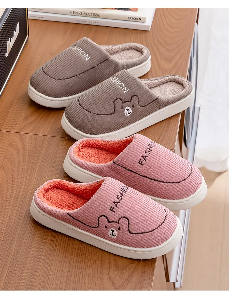 Pink Cotton Warm Slippers for Women Men Autumn Winter — feature 13
