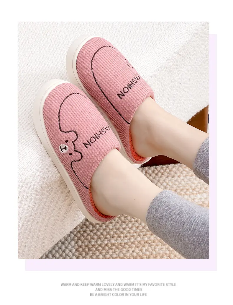 Pink Cotton Warm Slippers for Women Men Autumn Winter — feature 14