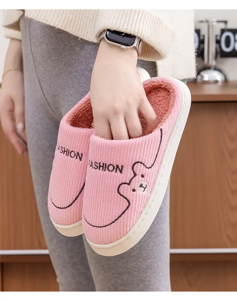 Pink Cotton Warm Slippers for Women Men Autumn Winter — feature 15
