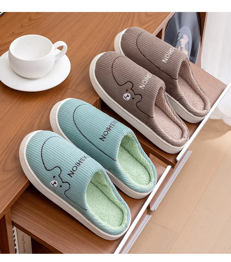 Pink Cotton Warm Slippers for Women Men Autumn Winter — feature 16