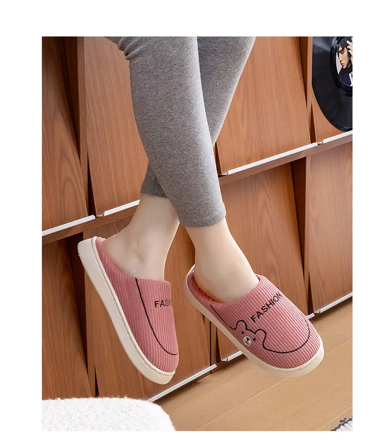 Pink Cotton Warm Slippers for Women Men Autumn Winter — feature 17