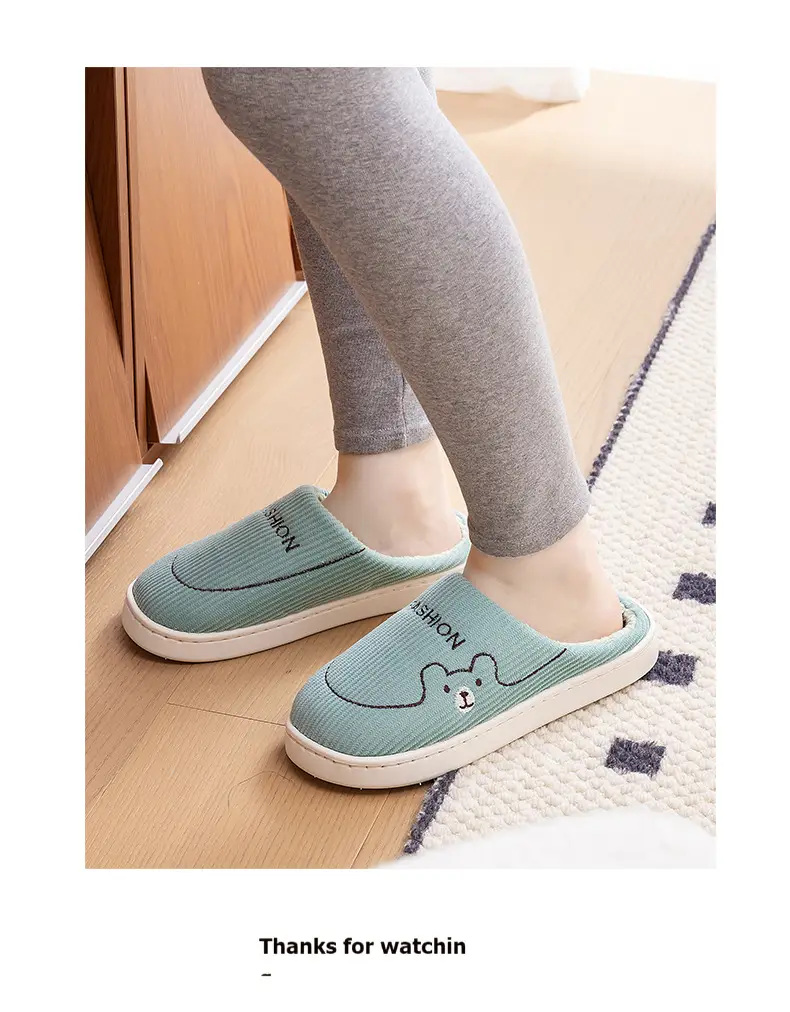 Pink Cotton Warm Slippers for Women Men Autumn Winter — feature 18