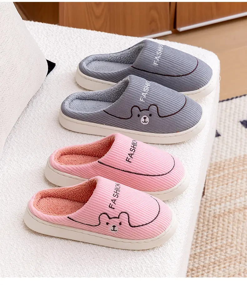 Pink Cotton Warm Slippers for Women Men Autumn Winter — feature 19