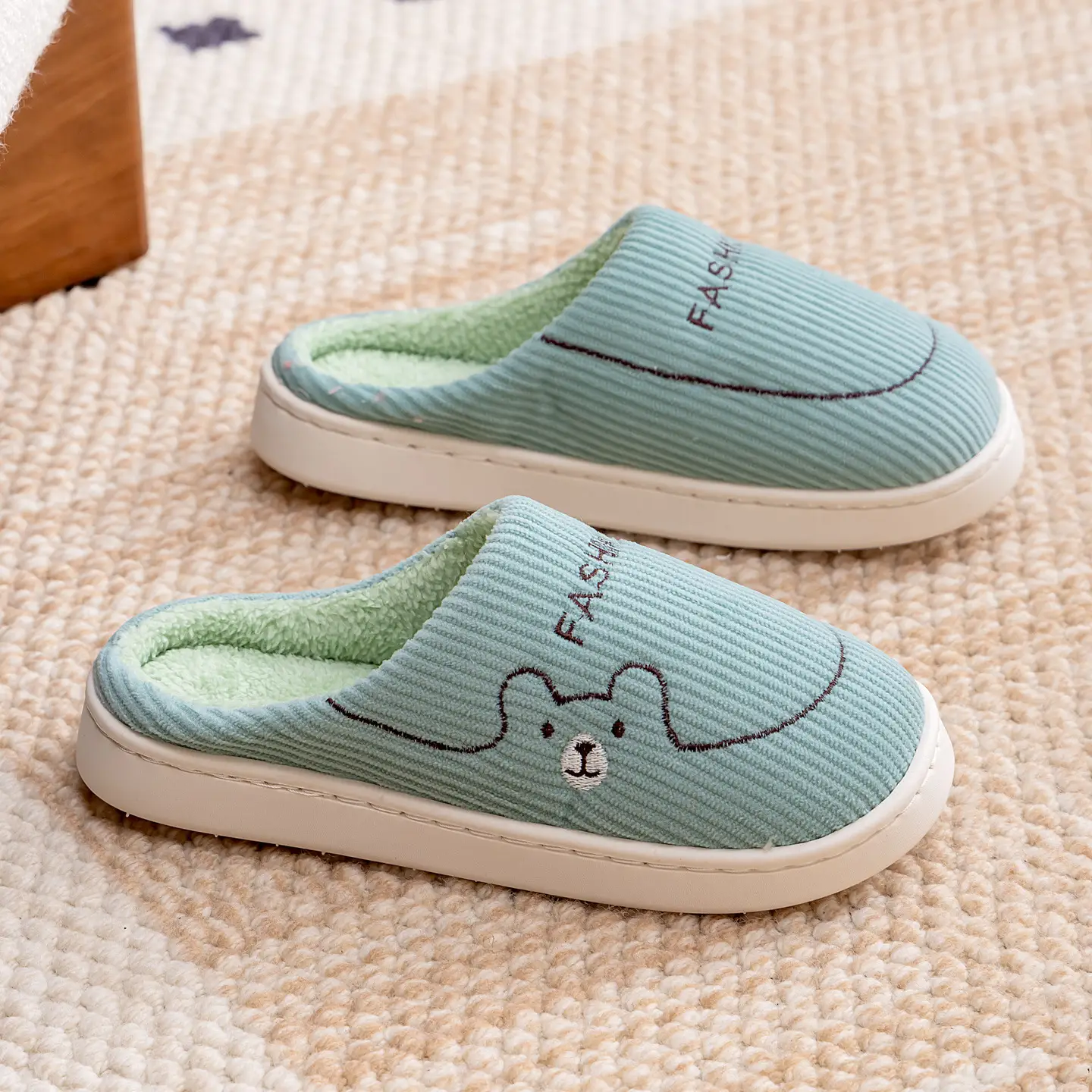 Pink Cotton Warm Slippers for Women Men Autumn Winter - Image 2