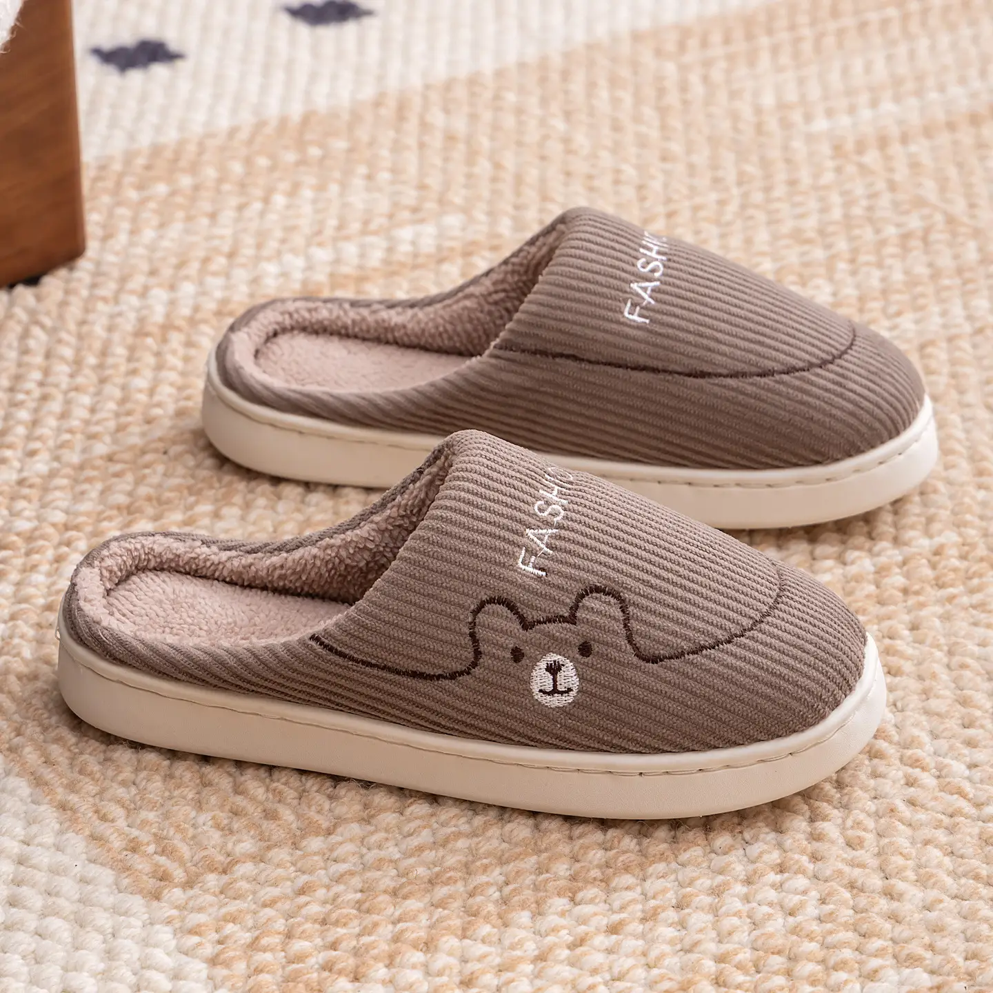 Pink Cotton Warm Slippers for Women Men Autumn Winter - Image 4