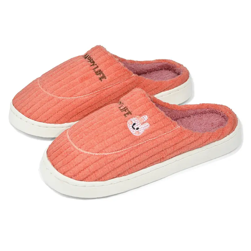 Pink Cotton Warm Slippers for Women Men Autumn Winter - Image 5